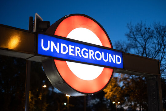 London, UK - November 4, 2022: Tube station logo in London city. London underground system.
