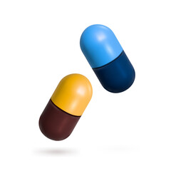 Set Pills Capsules Blue and Orange Isolated. Ready for Your Design. Vector illustration