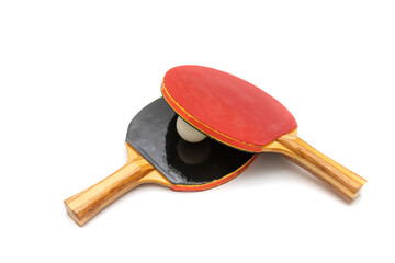 Ping pong racket, isolated on white background. Table tennis (also known as ping-pong or table tennis) is a racket sport played between two players or two pairs (doubles).