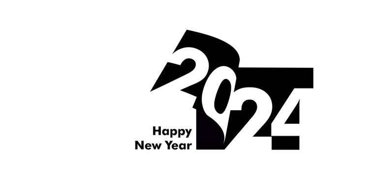Happy New Year 2024 text design. Cover of business diary for 2024 with wishes. Brochure design template, card, banner. Vector illustration. Isolated on white background.