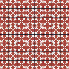 Tile pattern red background with white dots over black diamond pattern connected in all directions