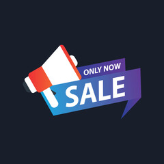 Banner just now sale. Discounts. Loudspeaker icon.