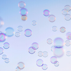 Group of colorful soap bubbles in the air in front of sky