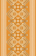 Ethnic vertical geometric seamless pattern. Oriental cross stitch embroidery. Orange and white version. Abstract design for carpet, texture, fabric, clothing, wrapping, wallpaper, pillow, and print.