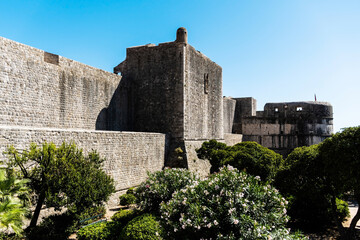 The Walls of Dubrovnik, defensive stone walls surrounding the city of Dubrovnik, Croatia. © Sulugiuc