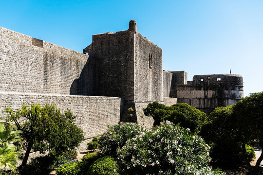 The Walls of Dubrovnik, defensive stone walls surrounding the city of Dubrovnik, Croatia.