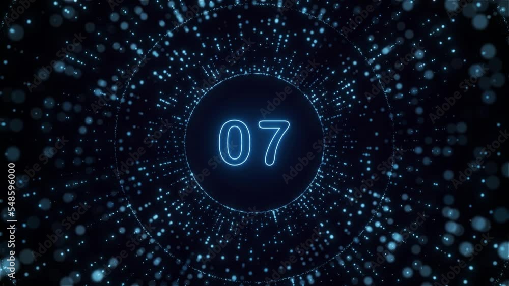 Poster neon bright glowing countdown timer from 10 to 0 seconds . countdown tunnel