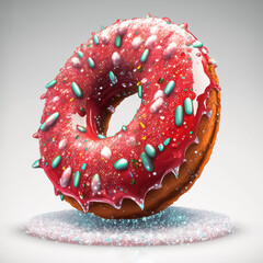 Tasty donut with crystal frosting, glossy glaze with sprinkles.
