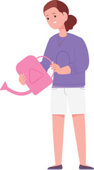 Cute girl with watering can. Gardening kid character