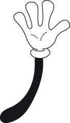 Greeting comic hand. Cartoon palm in white glove