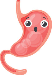 Bloated stomach cartoon character. Digestive problem mascot