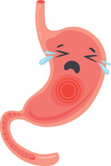 Crying stomach with red pain spot.. Human organ character