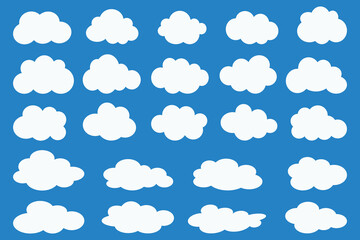Cloud shapes. Clouds pack in flat style for design element in white without shadow.