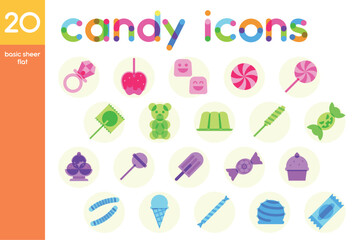 Isolated set of colored candies sheer flat icons Vector illustration
