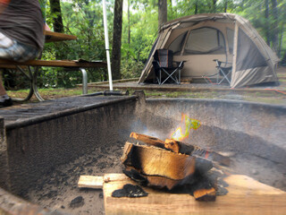 camping in the woods