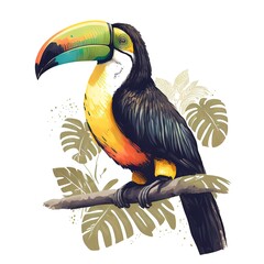 hand draw tucan or toucan bird illustration for decoration, tshirt or canvas print. isolated in white background