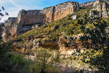 Foz or canyon of Lumbier in autumn, formed by the Irati river. Limestone gorge. Magical place in Navarra, Spain