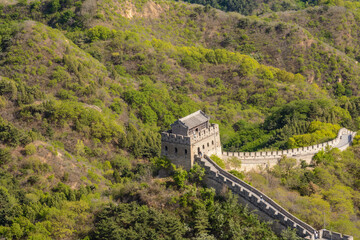 beautiful watchtower. zigzag of the protective wall. The Great Wall of China