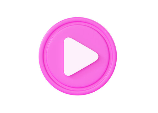 Play button 3d render icon - video or music circle with arrow, round sound sign for tv and camera