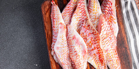 fresh fish red mullet fillet seafood tropical red mullet fish food snack healthy meal food on the...