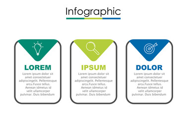 Vector infographic template with three steps or options. Illustration presentation with thin line elements icons.  Business concept graphic design can be used for web, paper brochure, diagram, chart