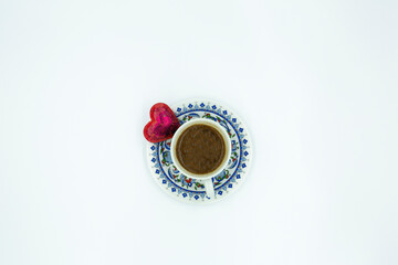 top shot turkish coffee cup. banner and restaurant menus. Traditional Turkish coffee presentation....