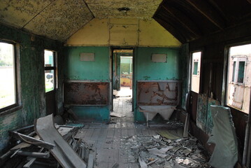 Fototapeta na wymiar interior of an old, devastated wagon