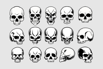 Set of skull head black and white vector template