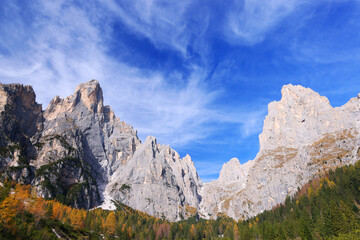 View of Pale di San Martino in  the Dolomites, Italy, Europe