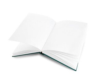 Flying blank book on white background