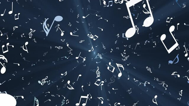 Shinning Flying Music Notes. Festive Looped Background 