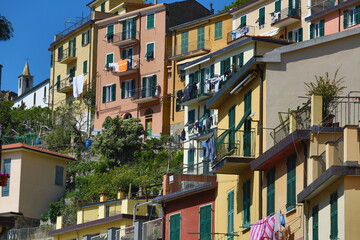 Fototapeta na wymiar View of houses in the Cinque Terre region of Italy.