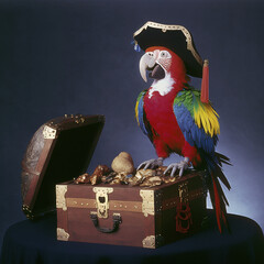 Pirate parrot on a treasure chest