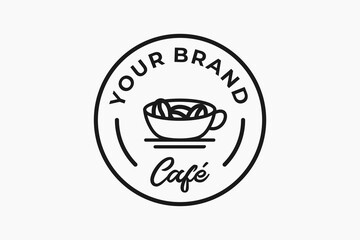 cafe logo emblem with coffee in cup