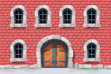 Fototapeta na wymiar a medieval red brick building front view