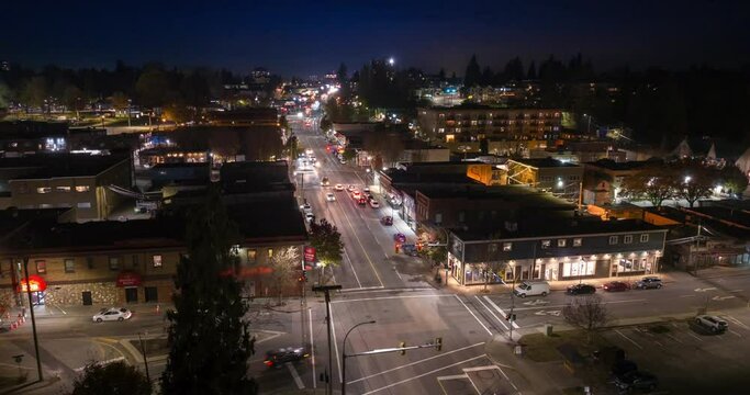 Abbotsford HyperLapse Downtown at Night in the Fraser Valley of British Columbia, Canada