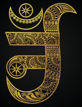 Golden Zentangle Jain Om Symbol Design Banner 