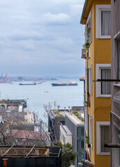 Bosphorus view from among the houses in Istanbul Cihangir.

