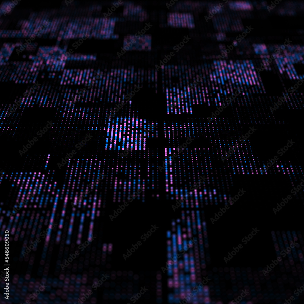 Poster abstract blue halftone texture. digital futuristic backdrop. big data visualization. 3d rendering.