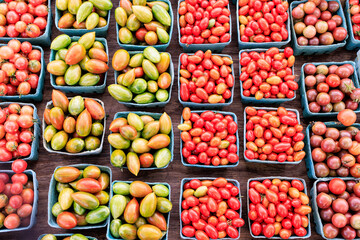 Fresh and organic tomatoes at farmers market
