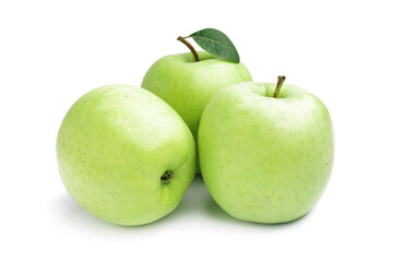 Ripe green apples on white background