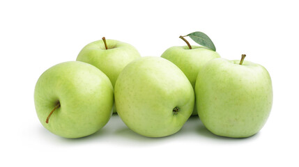 Heap of ripe green apples on white background