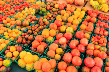 Fresh and organic tomatoes at farmers market
