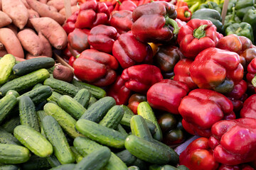Fresh and organic red pepper at farmers market