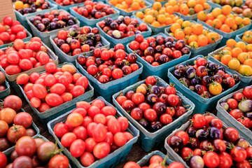 Fresh and organic tomatoes at farmers market
