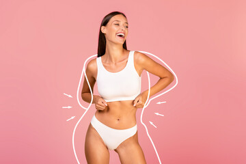 Body Care Concept. Happy Young Woman With Slim Body Posing In Underwear