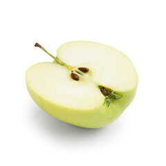 Half of ripe green apple on white background