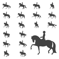 Dressage athletes, a set of vector silhouettes