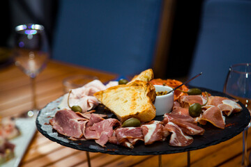 Delicious, beautiful slicing, appetizer on the table in a restaurant