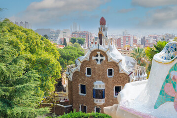 Spain Barcelona November 14, 2022 .park guell landmark built by the architect Gaudí in the city...